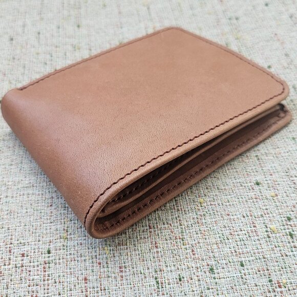Wallet Cardholder Handmade Billfold Tan Genuine Leather Bi fold Purse New in box - Picture 8 of 13